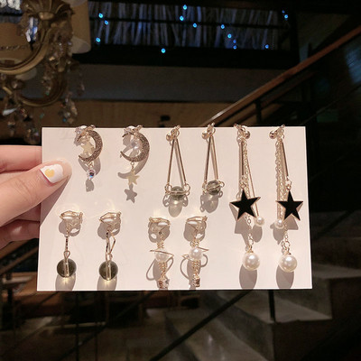 Vienas rinkinys 5 poros Korėjos stiliaus segtukas ant auskarų be pradurtų paprasto stiliaus geometrinių klipų auskarai