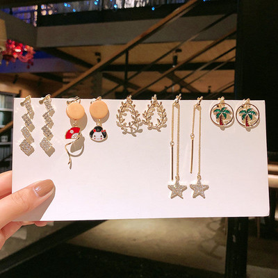 Vienas rinkinys 5 poros Korėjos stiliaus segtukas ant auskarų be pradurtų paprasto stiliaus geometrinių klipų auskarai