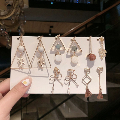 Vienas rinkinys 5 poros Korėjos stiliaus segtukas ant auskarų be pradurtų paprasto stiliaus geometrinių klipų auskarai