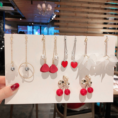 Vienas rinkinys 5 poros Korėjos stiliaus segtukas ant auskarų be pradurtų paprasto stiliaus geometrinių klipų auskarai