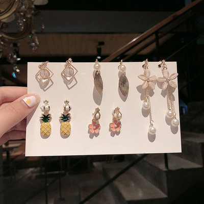 Vienas rinkinys 5 poros Korėjos stiliaus segtukas ant auskarų be pradurtų paprasto stiliaus geometrinių klipų auskarai