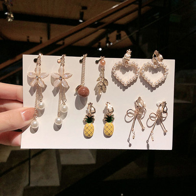 Vienas rinkinys 5 poros Korėjos stiliaus segtukas ant auskarų be pradurtų paprasto stiliaus geometrinių klipų auskarai