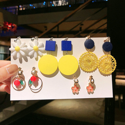 Vienas rinkinys 5 poros Korėjos stiliaus segtukas ant auskarų be pradurtų paprasto stiliaus geometrinių klipų auskarai