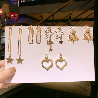 Vienas rinkinys 5 poros Korėjos stiliaus segtukas ant auskarų be pradurtų paprasto stiliaus geometrinių klipų auskarai