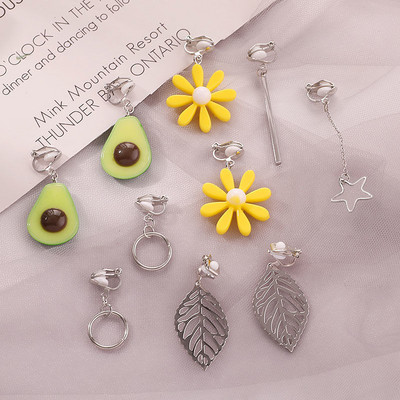 Vienas rinkinys 5 poros Korėjos stiliaus segtukas ant auskarų be pradurtų paprasto stiliaus geometrinių klipų auskarai