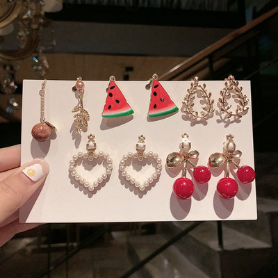 Vienas rinkinys 5 poros Korėjos stiliaus segtukas ant auskarų be pradurtų paprasto stiliaus geometrinių klipų auskarai