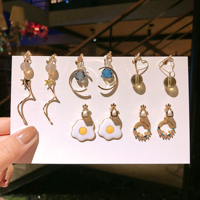 Vienas rinkinys 5 poros Korėjos stiliaus segtukas ant auskarų be pradurtų paprasto stiliaus geometrinių klipų auskarai