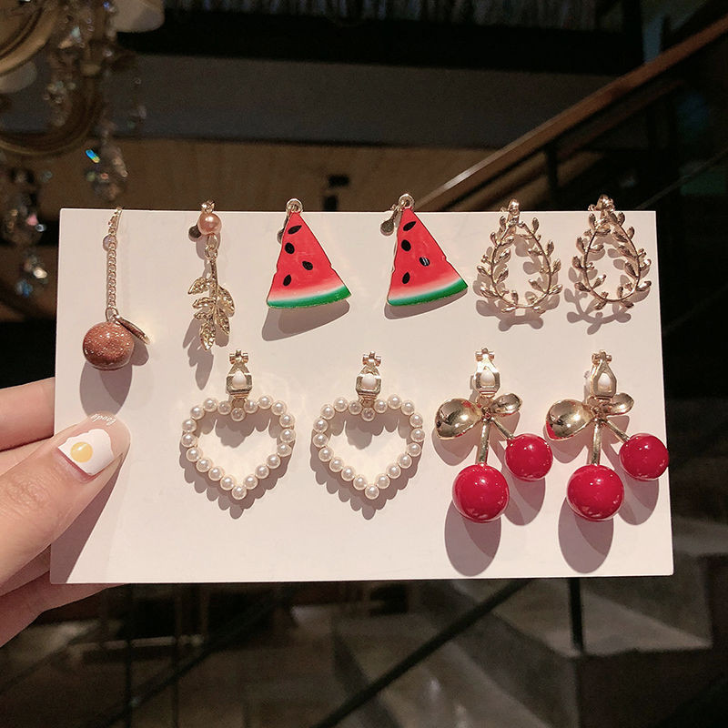 Vienas rinkinys 5 poros Korėjos stiliaus segtukas ant auskarų be pradurtų paprasto stiliaus geometrinių klipų auskarai