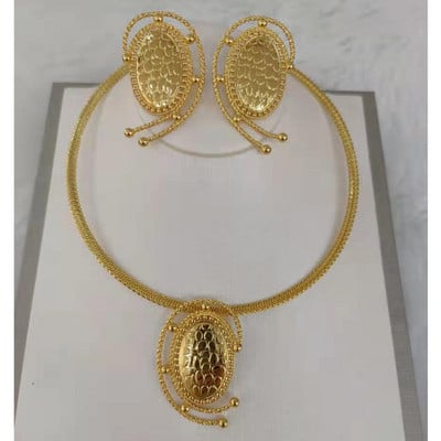 Dubajaus aukso spalvos juvelyriniai dirbiniai, 2022 m. madingi nuotakos dizaino auskarai ir karoliai moterims rankogalių apyrankė ir žiedas vestuvių sužadėtuvėms