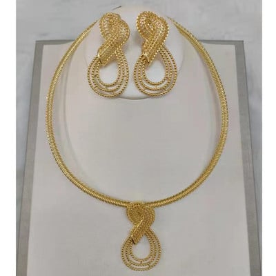 Dubajaus aukso spalvos juvelyriniai dirbiniai, 2022 m. madingi nuotakos dizaino auskarai ir karoliai moterims rankogalių apyrankė ir žiedas vestuvių sužadėtuvėms