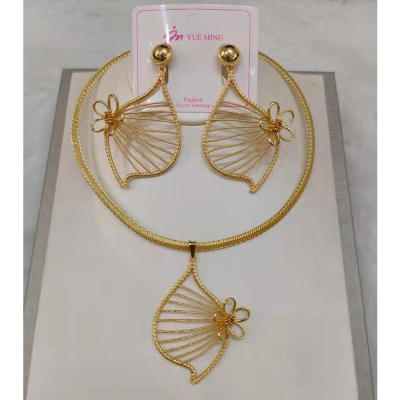 Dubajaus aukso spalvos juvelyriniai dirbiniai, 2022 m. madingi nuotakos dizaino auskarai ir karoliai moterims rankogalių apyrankė ir žiedas vestuvių sužadėtuvėms