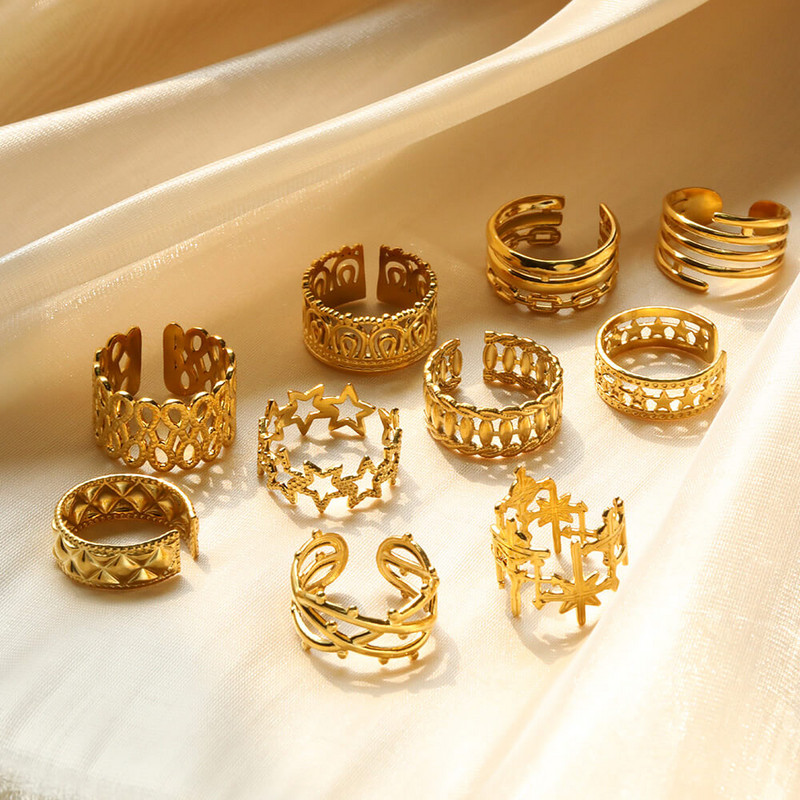 Bohemian Love širdies formos žiedų rinkinys moterims nerūdijančio plieno žvaigždės gėlėtas bambuko žiedas geometriniai papuošalai ofertas con envio nemokamai