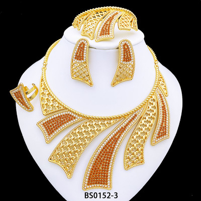 Paauksuotų papuošalų rinkiniai moterims Madingi papuošalai Aukso spalvos karolių ir auskarų rinkinys