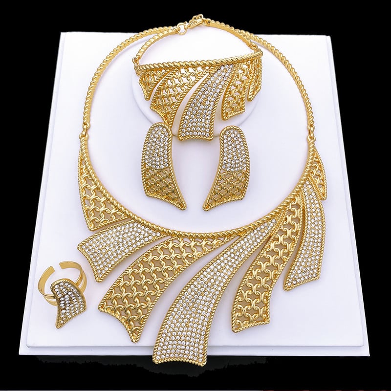 Paauksuotų papuošalų rinkiniai moterims Madingi papuošalai Aukso spalvos karolių ir auskarų rinkinys