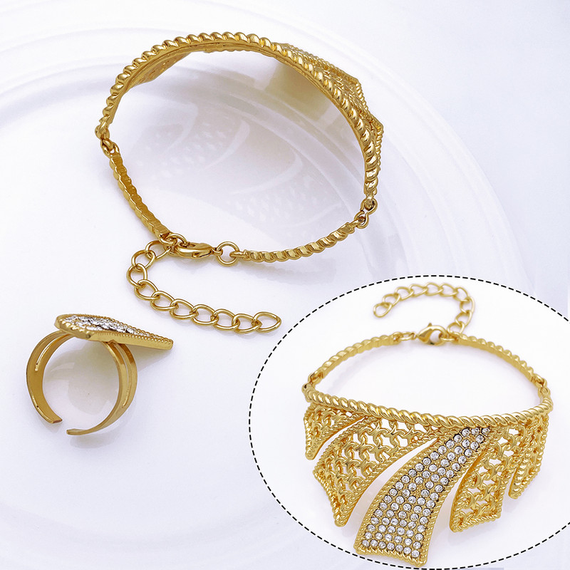 Paauksuotų papuošalų rinkiniai moterims Madingi papuošalai Aukso spalvos karolių ir auskarų rinkinys