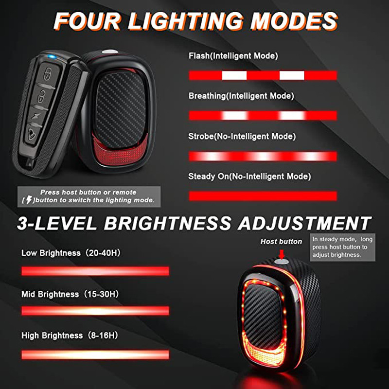 WSDCAM dviračio galinis žibintas su nuotolinio valdymo pulteliu, vandeniui atspari dviračio signalizacija USB įkraunama dviračio vibracijos signalizacija nuo vagystės dviračio lempa