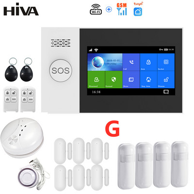 HIVA PG-107 Tuya alarmni sustav 4,3 inčni zaslon WIFI GSM GPRS Protuprovalna zaštita doma s PIR senzorom pokreta i detektorom dima od požara