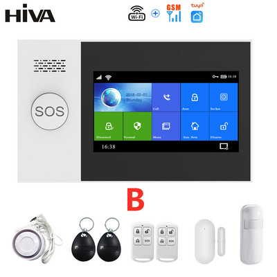 HIVA PG-107 Tuya alarmni sustav 4,3 inčni zaslon WIFI GSM GPRS Protuprovalna zaštita doma s PIR senzorom pokreta i detektorom dima od požara