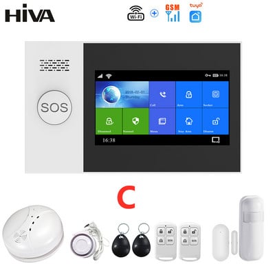 HIVA PG-107 Tuya alarmni sustav 4,3 inčni zaslon WIFI GSM GPRS Protuprovalna zaštita doma s PIR senzorom pokreta i detektorom dima od požara