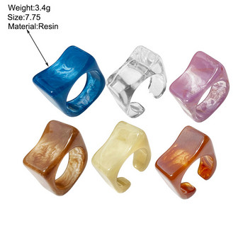 IF ME 6PCS/SET Прости дебели цветни прозрачни модели от акрилна смола Геометрични неправилни пръстени за жени Старинни бижута Нови