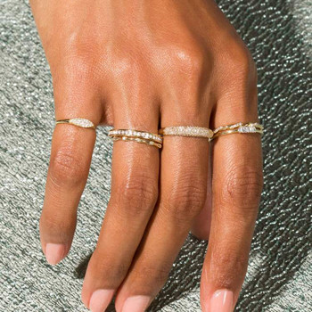 Κομψό μινιμαλιστικό δαχτυλίδι στοίβαξης για γυναίκες Trend Cubic Zircon Χρώμα Κρυστάλλινο Δάχτυλο Αξεσουάρ για Γυναικεία Κοσμήματα Δώρο R737