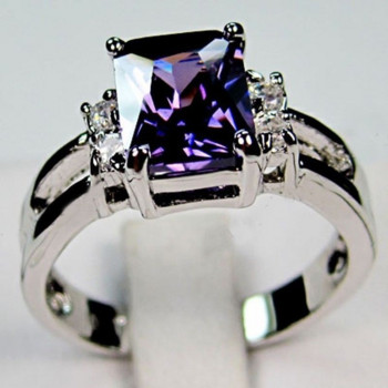 Κλασικό ασημί χρώμα Γυναικείο δαχτυλίδι Μεταλλικές πέτρες Μωβ Ζιργκόν Δαχτυλίδια αρραβώνων για Γυναικεία Fashion Party Wedding Fashion Κοσμήματα