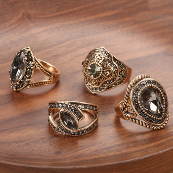 Kinel Vintage γεωμετρικά κανονικά δαχτυλίδια για γυναίκες Boho γκρι κρυστάλλινα δαχτυλίδια Κλασικά έθνικ κοσμήματα γάμου Δώρα για πάρτι Smooth Loop