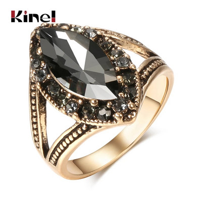 Kinel Vintage Geometric regular Rings for Women Boho Grey Crystal Rings Класически етнически сватбени бижута Smooth Loop Парти подаръци