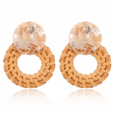 Keletas 2019 m. Korėjos rankų darbo bambuko pynimo pakabinami auskarai, naujos mados rotango vynmedžio megzti ilgi auskarai moterims, mergaitei