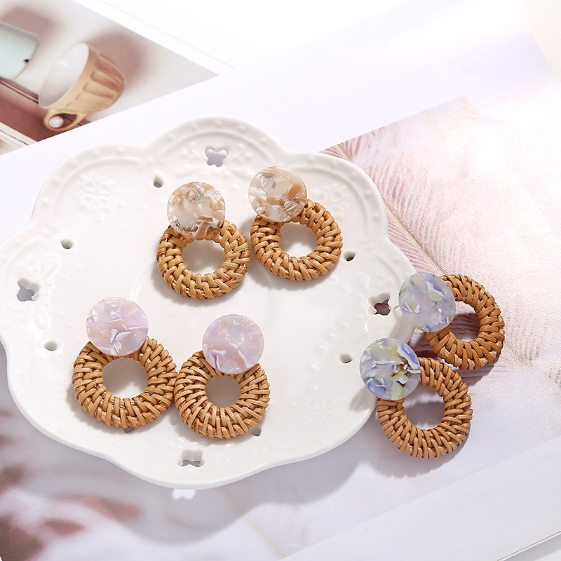 Keletas 2019 m. Korėjos rankų darbo bambuko pynimo pakabinami auskarai, naujos mados rotango vynmedžio megzti ilgi auskarai moterims, mergaitei