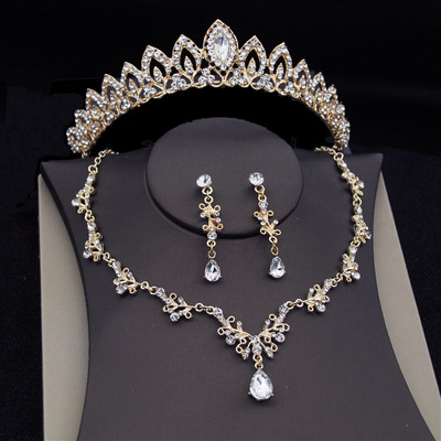 Gyönyörű jelmez Tiaras menyasszonyi készletek menyasszonyi ékszer készletek divatos korona fülbevaló nyaklánc nőknek esküvői ruha ékszer szett