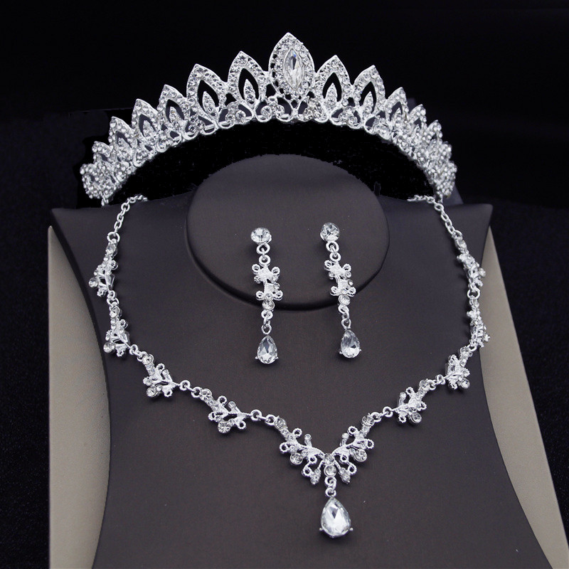 Gyönyörű jelmez Tiaras menyasszonyi készletek menyasszonyi ékszer készletek divatos korona fülbevaló nyaklánc nőknek esküvői ruha ékszer szett