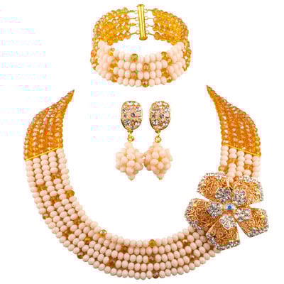 Nuostabu! Karališkas mėlynas permatomas krištolo karoliukais papuoštas Nigerijos vestuvinių Afrikos karoliukų papuošalų rinkinys mergaitėms 5L-ZJ009