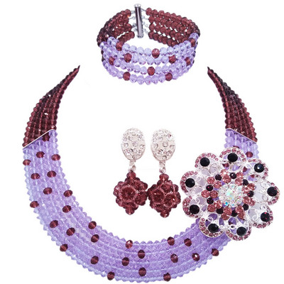 Nuostabu! Karališkas mėlynas permatomas krištolo karoliukais papuoštas Nigerijos vestuvinių Afrikos karoliukų papuošalų rinkinys mergaitėms 5L-ZJ009