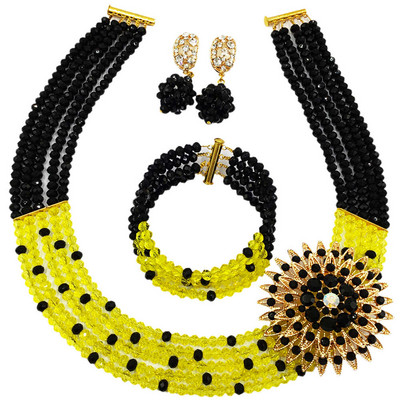 Nuostabu! Karališkas mėlynas permatomas krištolo karoliukais papuoštas Nigerijos vestuvinių Afrikos karoliukų papuošalų rinkinys mergaitėms 5L-ZJ009