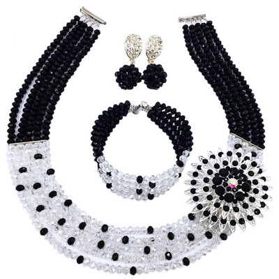 Nuostabu! Karališkas mėlynas permatomas krištolo karoliukais papuoštas Nigerijos vestuvinių Afrikos karoliukų papuošalų rinkinys mergaitėms 5L-ZJ009