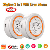 1-5PC Tuya Zigbee 3 viename sirenos signalizacija 90DB garso šviesos jutiklis Smart Home Tuya Smart Life APP signalizacijos sirena, skirta Alexa Google 2022