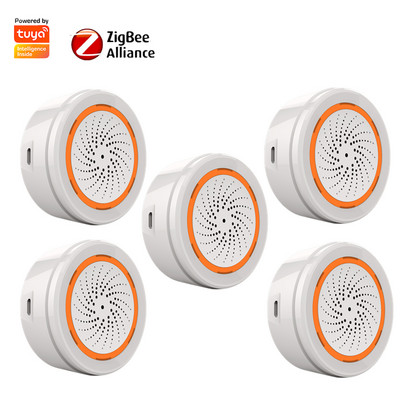 1-5PC Tuya Zigbee 3 viename sirenos signalizacija 90DB garso šviesos jutiklis Smart Home Tuya Smart Life APP signalizacijos sirena, skirta Alexa Google 2022