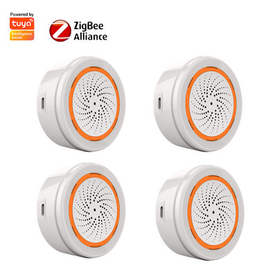 1-5PC Tuya Zigbee 3 viename sirenos signalizacija 90DB garso šviesos jutiklis Smart Home Tuya Smart Life APP signalizacijos sirena, skirta Alexa Google 2022