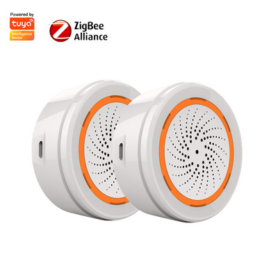 1-5PC Tuya Zigbee 3 viename sirenos signalizacija 90DB garso šviesos jutiklis Smart Home Tuya Smart Life APP signalizacijos sirena, skirta Alexa Google 2022