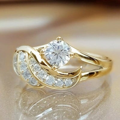 Klasikinės mados moteriški žiedai metalo aukso spalvos baltas cirkonio žiedas moterims Romantiška nuotakos merginos pasiūlymo žiedas Vestuvių papuošalai Dovana