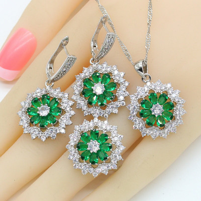 Sidabro spalvos papuošalų rinkiniai Moteriški Tamsiai Mėlyni Akmenys Karoliai Pakabukai Apyrankės Auskarai Žiedai Gimtadienio dovana