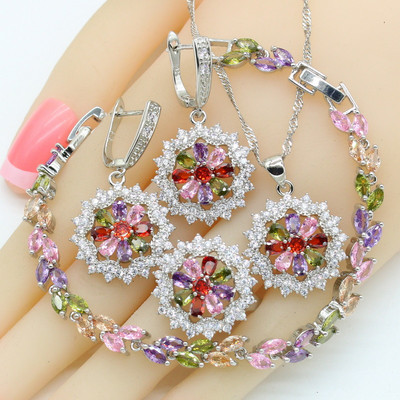 Sidabro spalvos papuošalų rinkiniai Moteriški Tamsiai Mėlyni Akmenys Karoliai Pakabukai Apyrankės Auskarai Žiedai Gimtadienio dovana