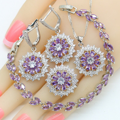 Sidabro spalvos papuošalų rinkiniai Moteriški Tamsiai Mėlyni Akmenys Karoliai Pakabukai Apyrankės Auskarai Žiedai Gimtadienio dovana