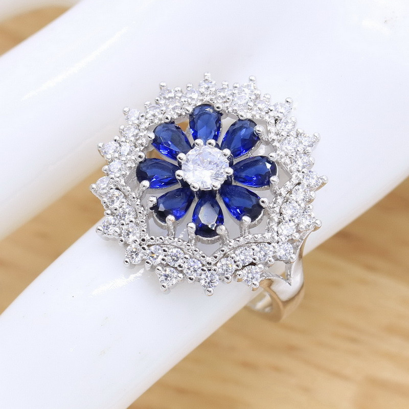 Sidabro spalvos papuošalų rinkiniai Moteriški Tamsiai Mėlyni Akmenys Karoliai Pakabukai Apyrankės Auskarai Žiedai Gimtadienio dovana