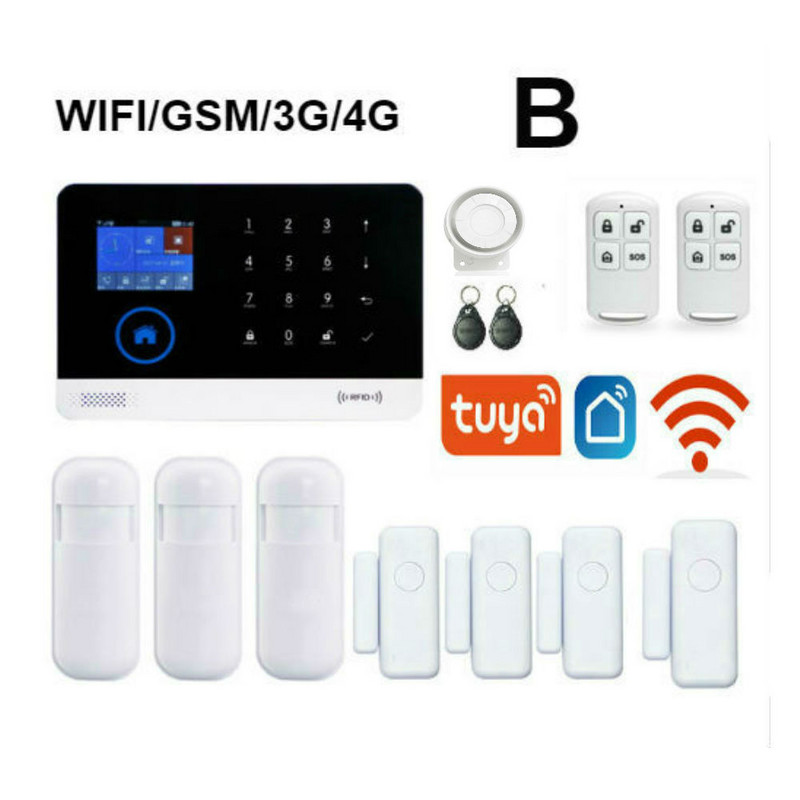 4G GSM signalizacijos sistema Tuya Smart Life App valdymo durų / langų jutiklis PIR judesio aptikimas Wifi GSM namų apsaugos signalizacija