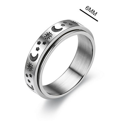 Sukite laisvai besisukantį nerūdijančio plieno nerimo žiedą moterims ir vyrams Mėnulio žvaigždės grandinės suktuko „Fidgets“ žiedas nuo streso 2022 m.