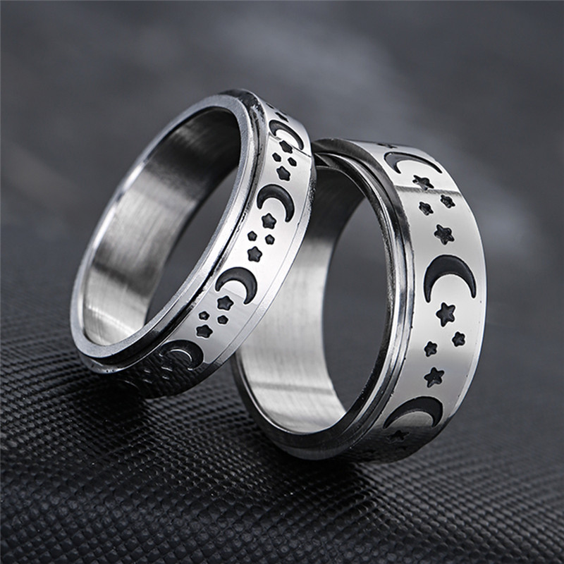 Sukite laisvai besisukantį nerūdijančio plieno nerimo žiedą moterims ir vyrams Mėnulio žvaigždės grandinės suktuko „Fidgets“ žiedas nuo streso 2022 m.