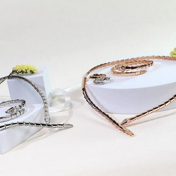 Πολυτελή σετ κοσμημάτων για δείπνο σχεδιαστών Γυναικεία Lady Inlay Κυβικά Ζιργκόν Φίδι με στενό γιακά κολιέ Βραχιόλι βραχιόλι