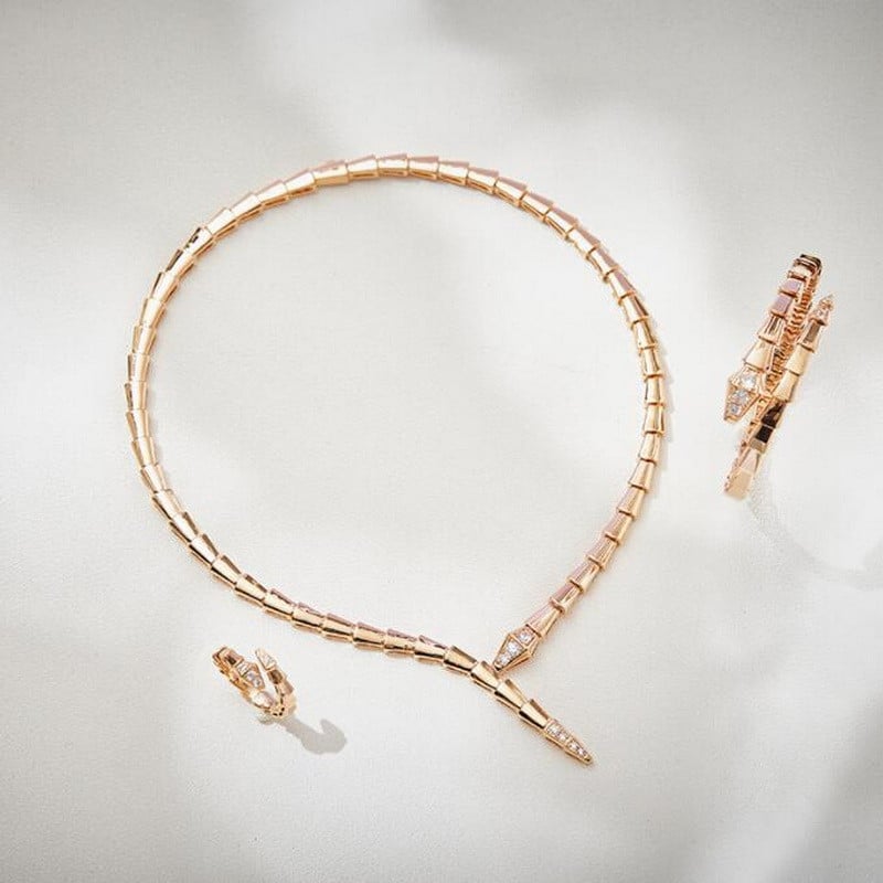 Dizainerių prabangūs papuošalų rinkiniai vakarienei, moteriški įdėklai, kubinis cirkonis, gyvatė, panašus į gyvatę, siauros apykaklės karoliai, apyrankės apyrankės žiedas